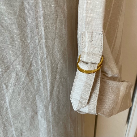 Ellen Tracy  striped  , tan and ivory linen shirt with buttons size M - Picture 5 of 7